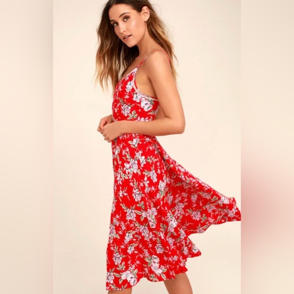Lulus Dresses & Skirts - Floral Red Spaghetti-Strap Maxi Dress